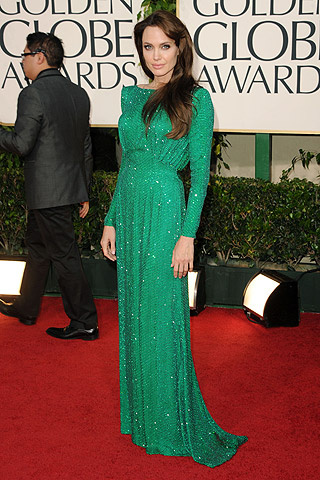 angelina jolie green dress. green Versace dress.